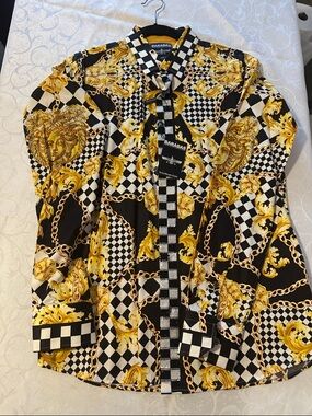 Women’s Black & Gold Baroque Button-Up Shirt Jacket